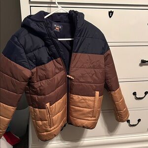 The Children's Place Navy, Brown, and Tan Puffer Jacket